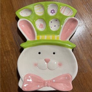 Easter Bunny Ceramic Plate with Pink and Green Accents 12”